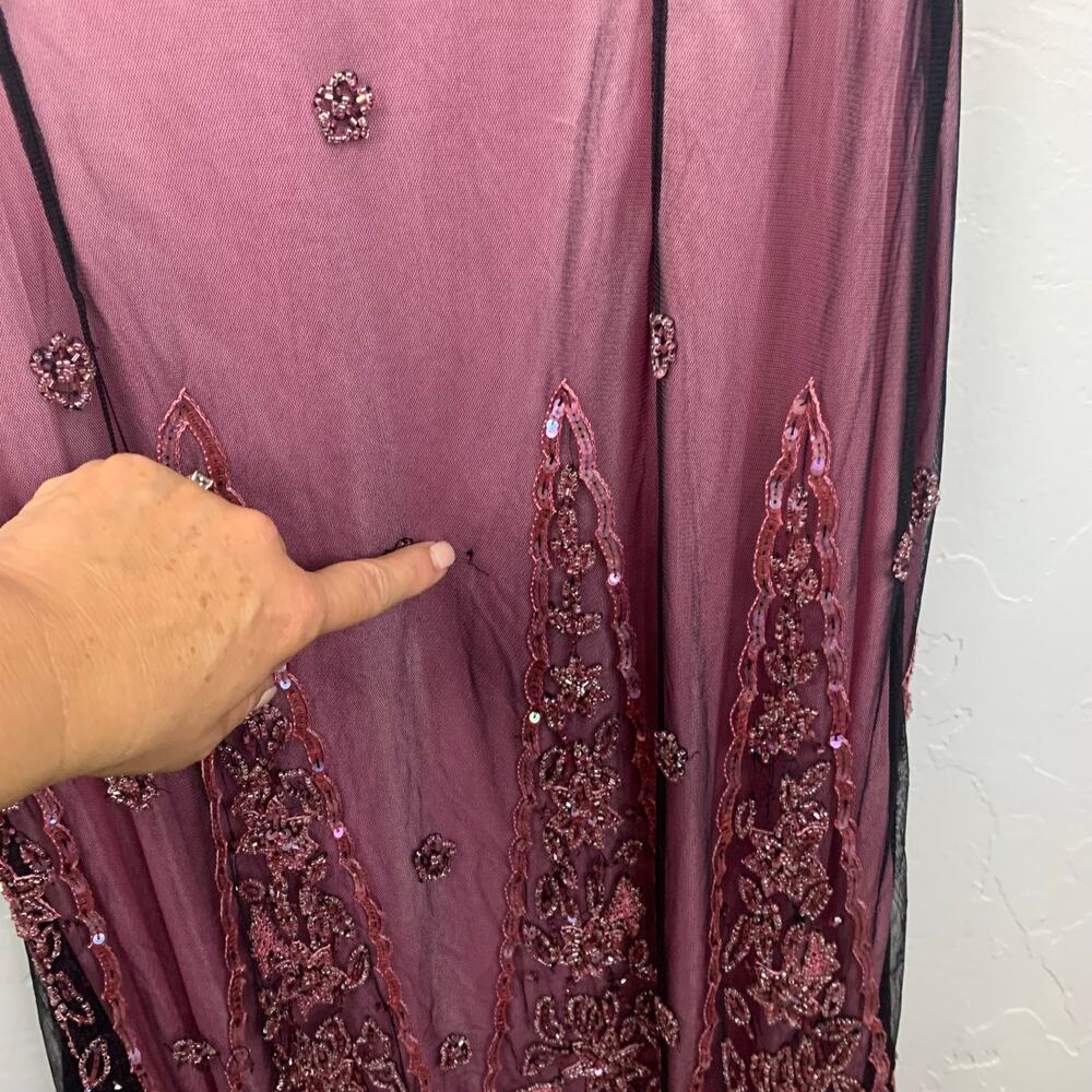 Y2K Marina Cocktail Midi Dress Women's Size 8 Pink Black Beaded Sheer Overlay - Picture 8 of 11